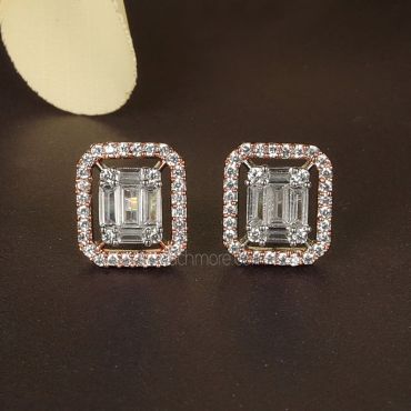 Rectangular Shape Diamond Studded Earrings 