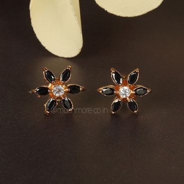 Black Flower Gold Polish Small Tops Earrings