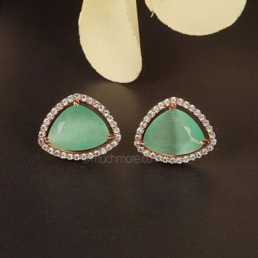Rose polish Mint Green Diamond Earrings