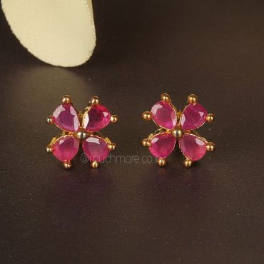 Ruby Pink Tone Small Flower Earrings