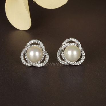 Pearl Silver Polish Small Earrings For Women