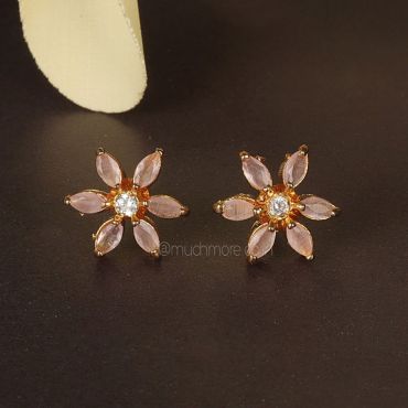 Baby Pink Flower Gold Polish Earrings