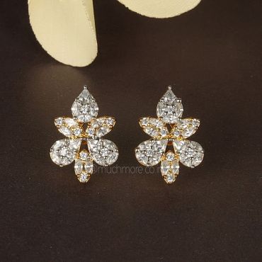 American Diamond Flower Gold Polish Earrings