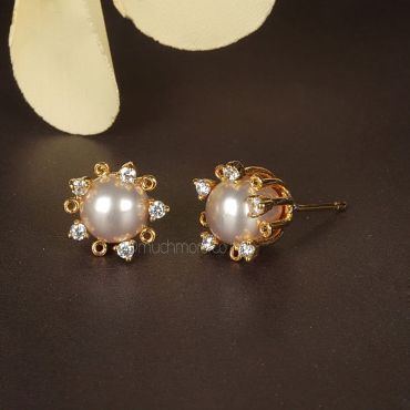 Pearl With Diamond Gold Polish Earring