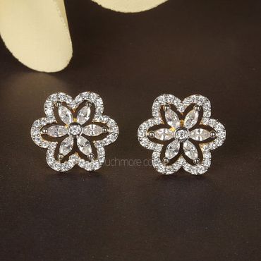 Gold Polish Flower Diamond Earrings
