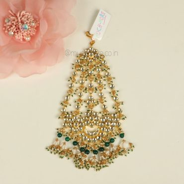 Designer Gold Plated Kundan Emerald Drops Passa Side Jhoomer