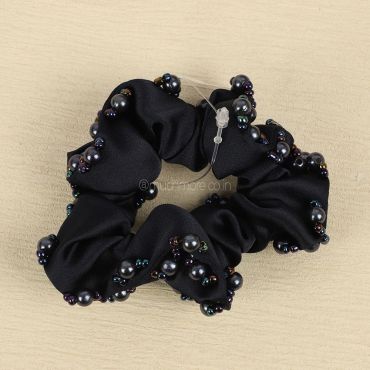 Women Black Beads Solid Scrunchies
