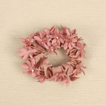 One Of Peach Beaded Ponytail Holder