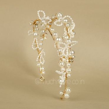 Women Gold & White Pearl  Embellished Hairband