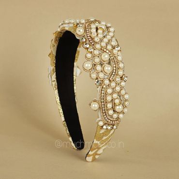 Women Gold & Pearl  Embellished Designer Hairband