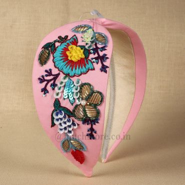 Pink-Toned Embroidered Hairband