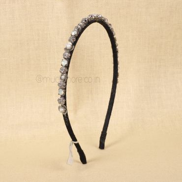 Black Thin Flower Embellished Headband