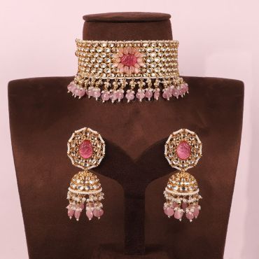 Exclusively Design Pink Choker Necklace With Jhumka