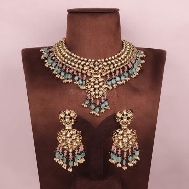 Semi Precious Drop Kundan Statetment Bridal Necklace Set