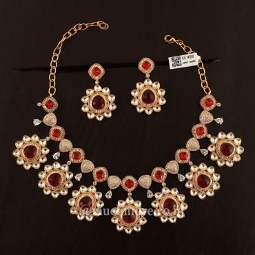 Polki Ruby Necklace and Earrings Set 