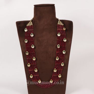 Ruby Gold Tone Kundan Beaded Layered Haram Necklace