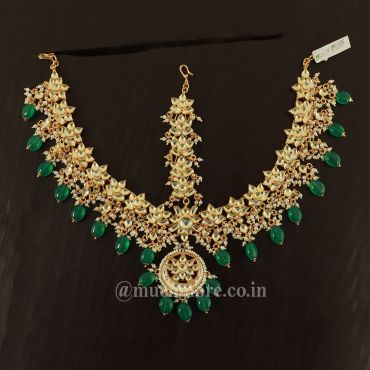 Gold And Green Kundan Matha Patti Indian Wedding Jewelry