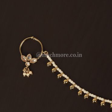 Antique Gold Tone Small Round With Drop Bride Nath 