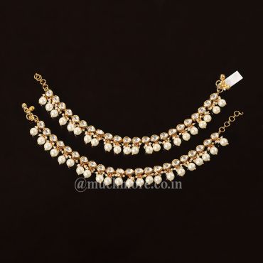 Kundan-inspired Gold Tone Anklets Pearl Hanging