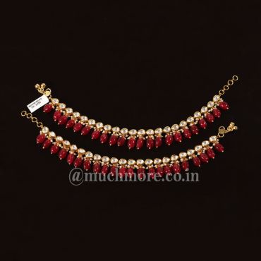 Gold Tone With Ruby Hanging Kundan Anklets By Much More