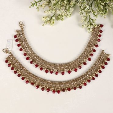 Ruby Simulant Traditional Anklets For Bride 
