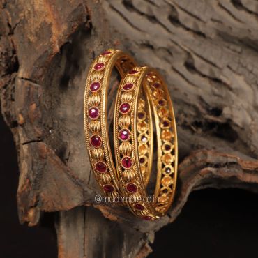 Designer Gold Polish With Ruby Stone Bangles For Women