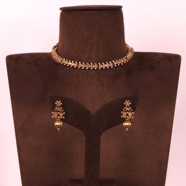 Ruby Green Sleek Choker Necklace Set For Women