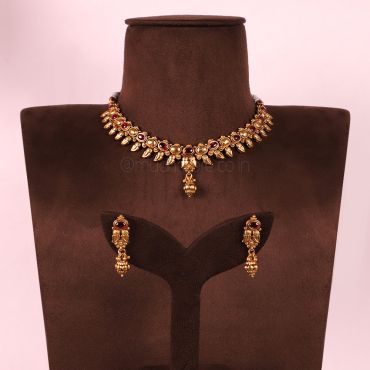 Ruby Gold Polish Traditional Necklace Set