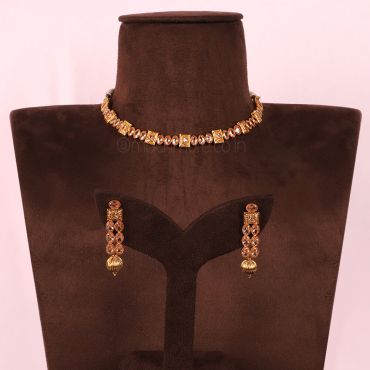 Topaz Gold Color Light Choker Necklace Set