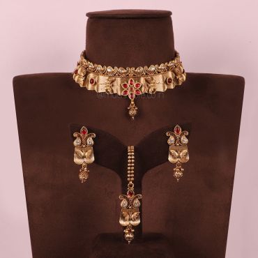 Gold Plated Ruby Kundan Traditional Choker Necklace Set