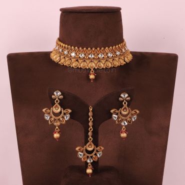 Matte Finish Gold Polished Necklace Jewelry Set