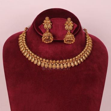 Gold Plated Women's Necklace With Jhumkas