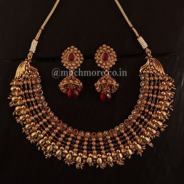 Ruby Drop Gold Plated Indian Necklace Set