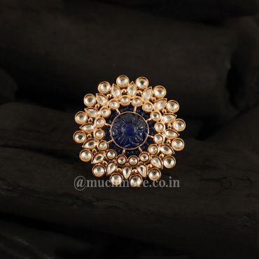 Gold-Plated Kundan-Studded Adjustable Floral Big Ring