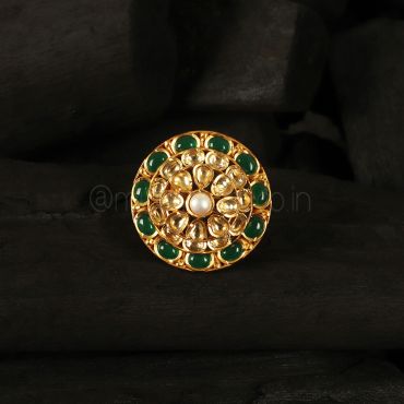 Designer Kundan Emerald Green Dome Shaped Ring