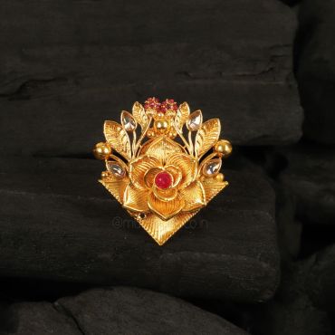 Ruby Gold Polish Flower Adjustable Ring