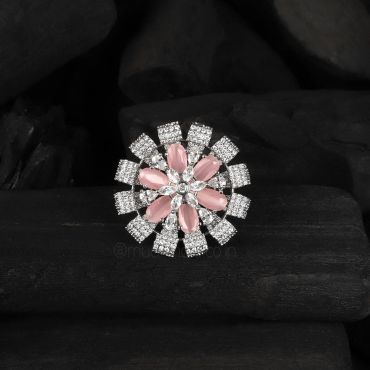 White And Baby Pink Designer AD Ring