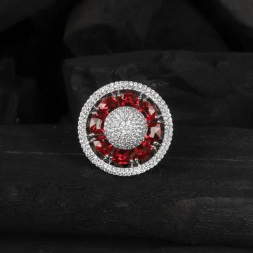 Round Silver Ruby Diamond Ring