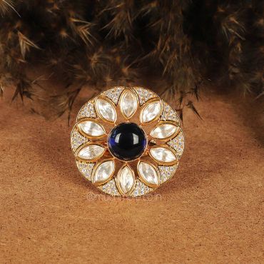 Designer Diamond & Kundan Dark Blue Ring
