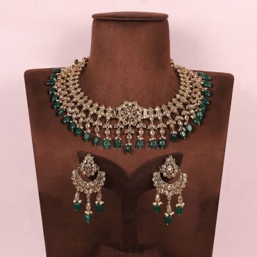 Emerald Green necklace With Chandballi Earrings For Women
